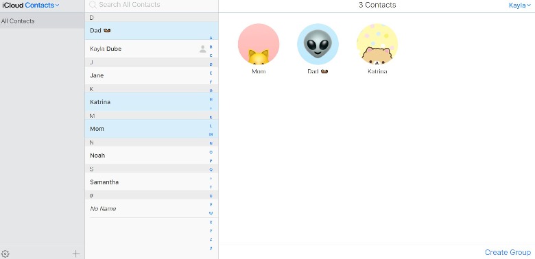 iCloud contacts page