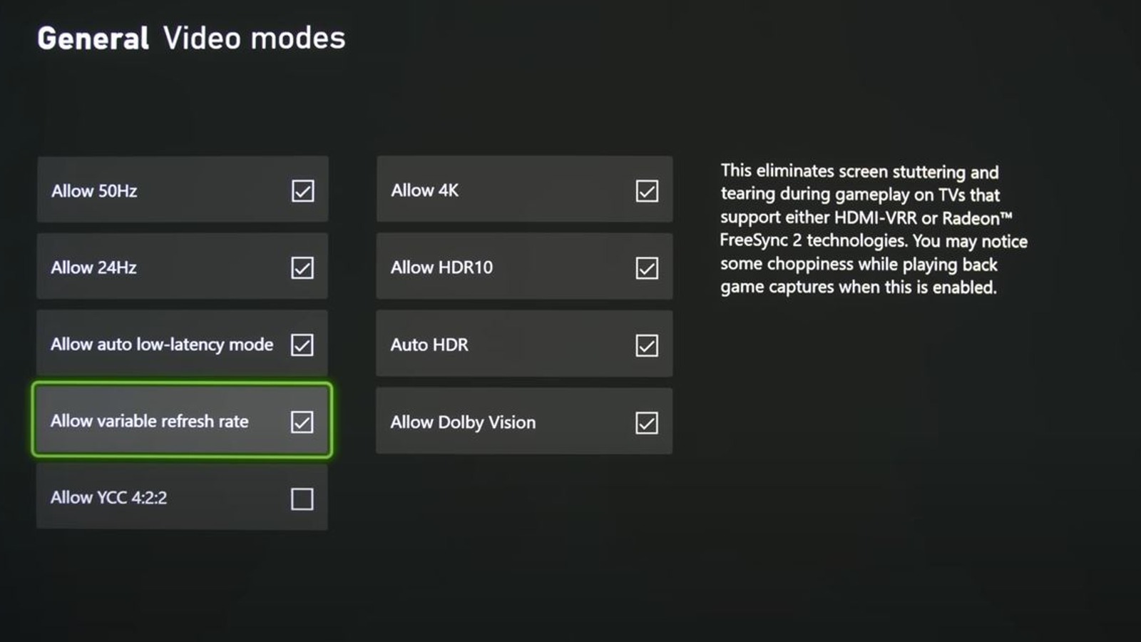Modos de vídeo do Xbox Series X