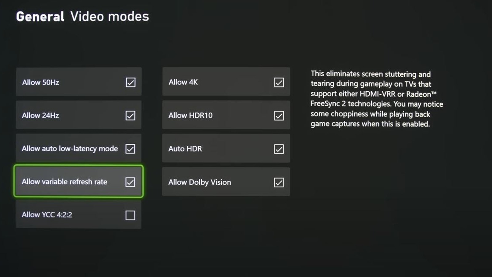 Xbox Series X video modes