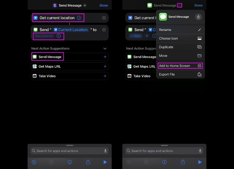 iPhone send location shortcut