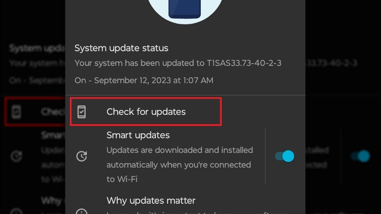 Android system update menu