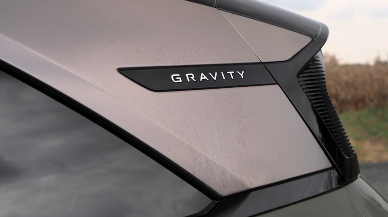Rear pillar badge of a 2026 Lucid Gravity