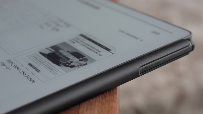reMarkable Marker stylus on side of Paper Pure