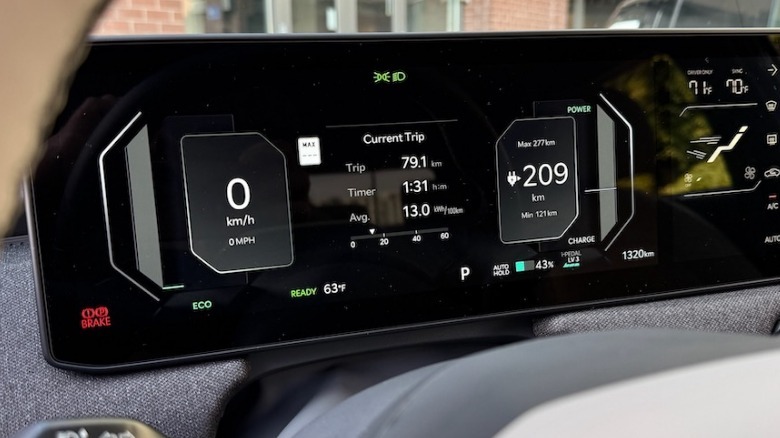 2027 Kia EV3 driver screen displaying speed and remaining range