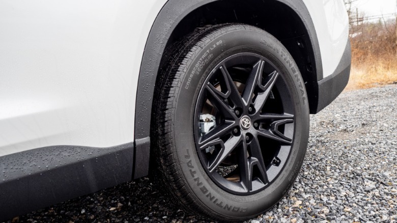 2026 Toyota Grand Highlander Hybrid Nightshade left rear wheel and tire