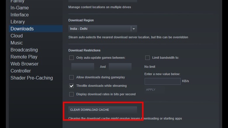 Steam settings clear download cache