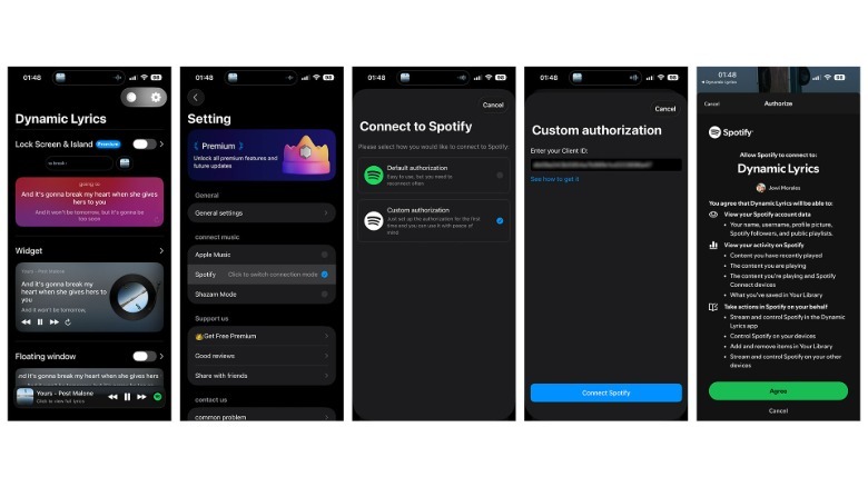 Dynamic Lyrics settings to connect Spotify