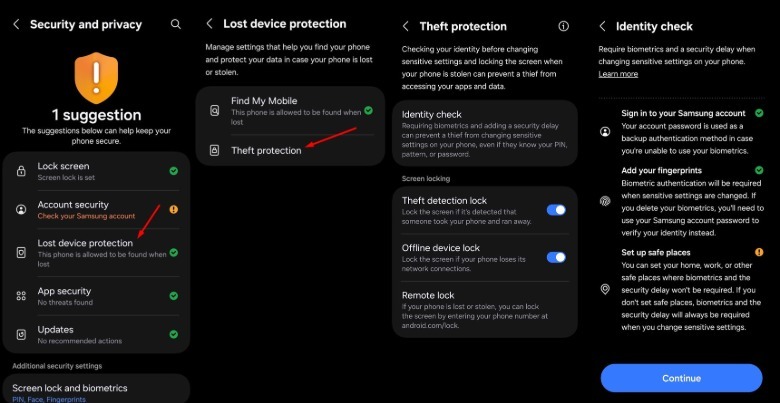 Theft protection suite in Galaxy smartphones.