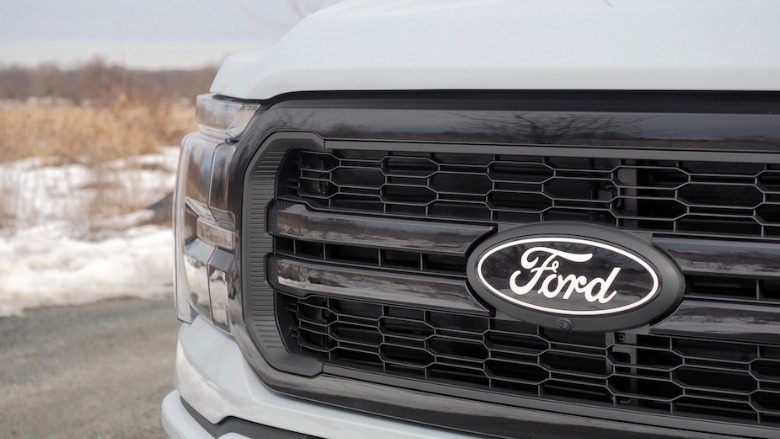 F-150 front grille close-up showing Ford logo