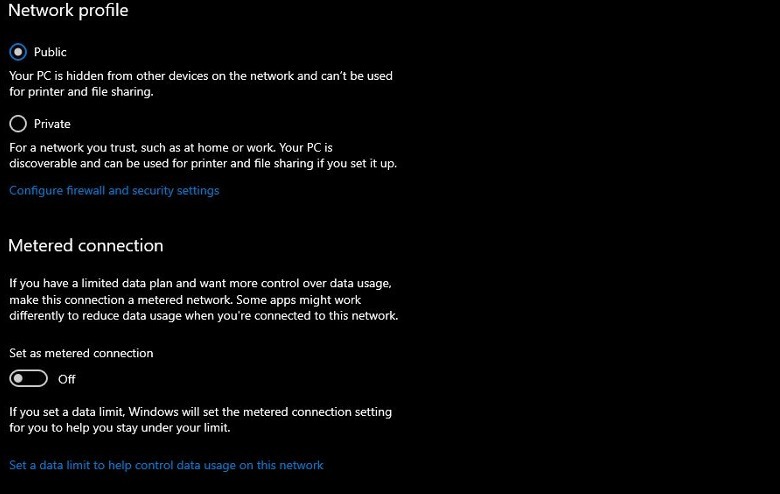 Windows network settings