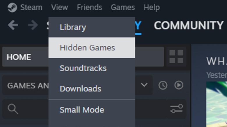 Steam library view