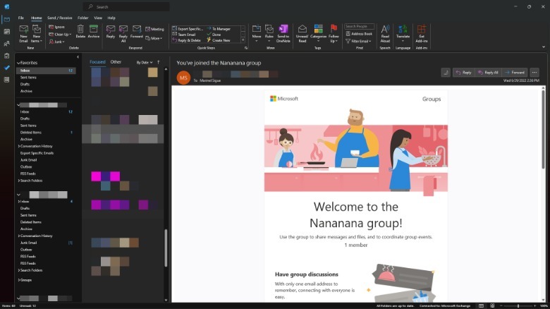 outlook message window in white