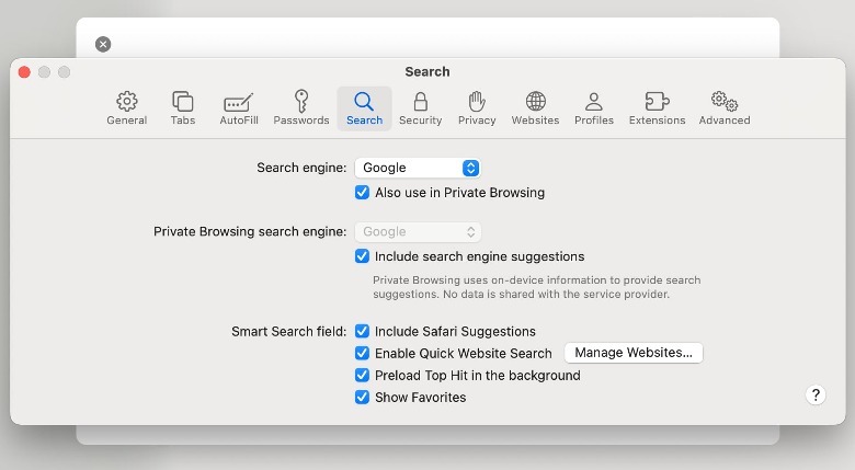 mac change default search engine safari