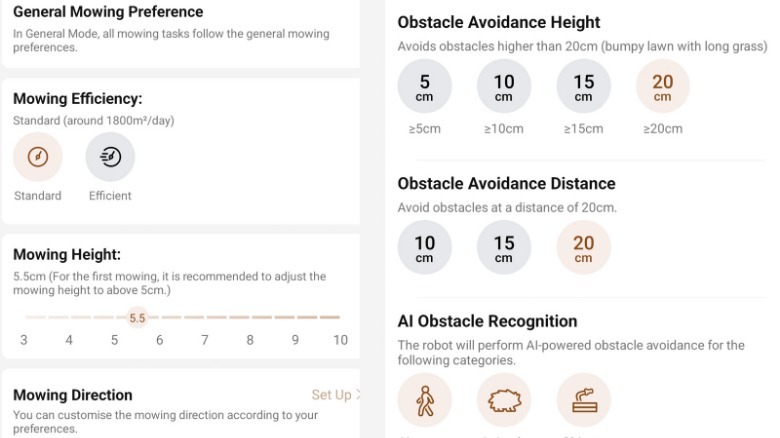 App controls for Mova robot mower.