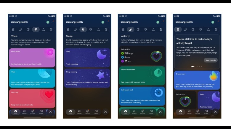 The revamped UI of the Samsung Health app