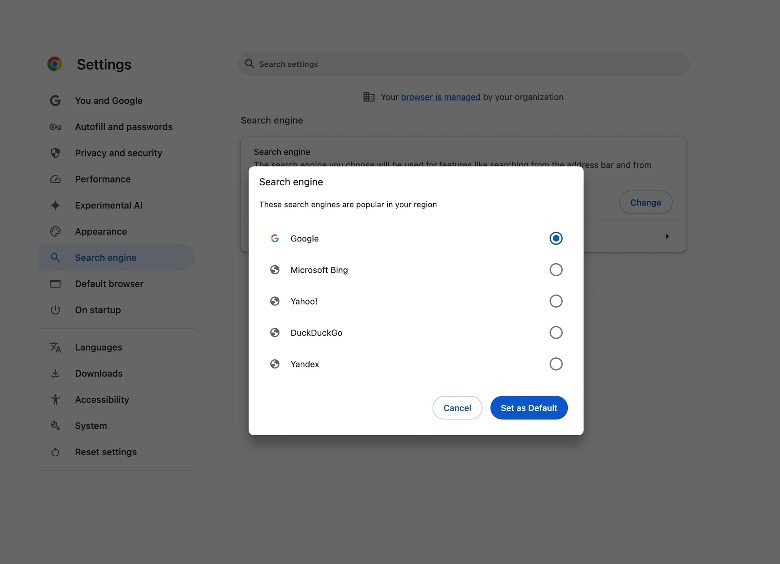 mac change default search engine chrome