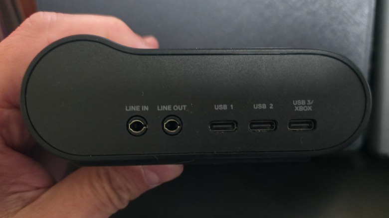 The back of the GameHub for the Arctis Nova Elite headset