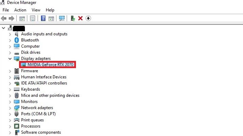 windows device manager showing graphics card