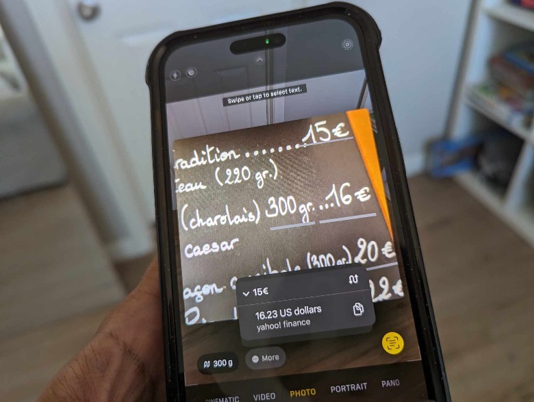 iphone camera live text convert currency