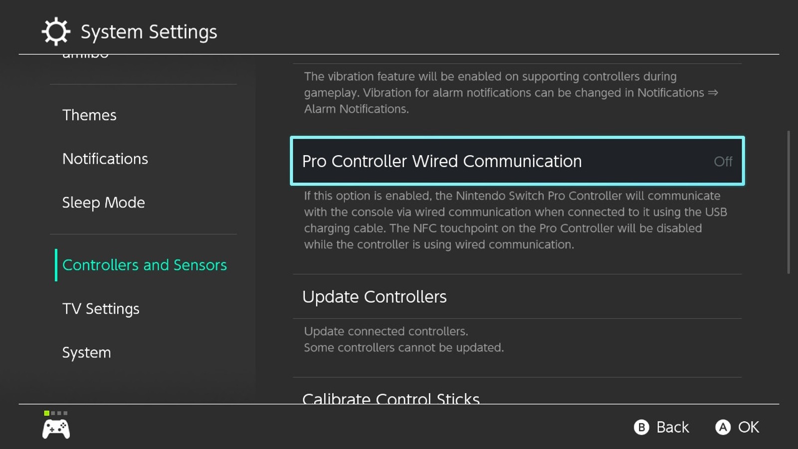 Switch system settings