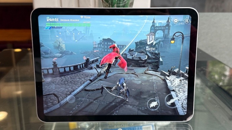 Playing game on iPad.