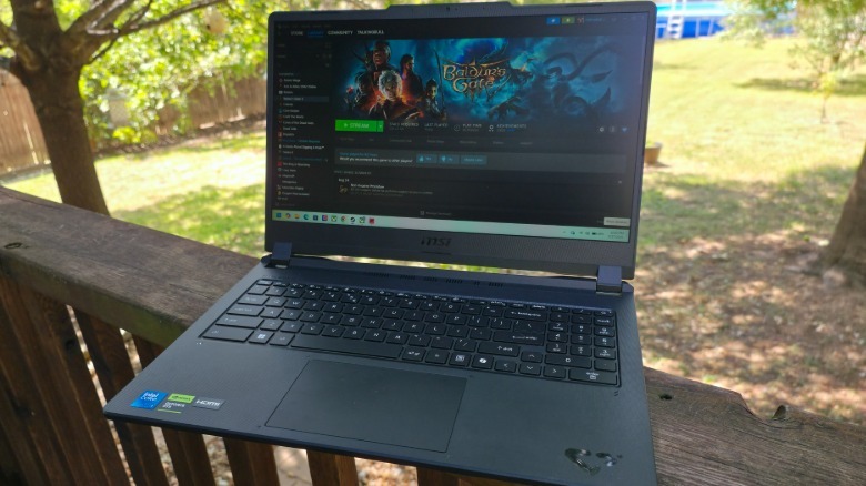 The MSI Cyborg 15 showing a Steam library with Baldur's Gate 3 highlighted