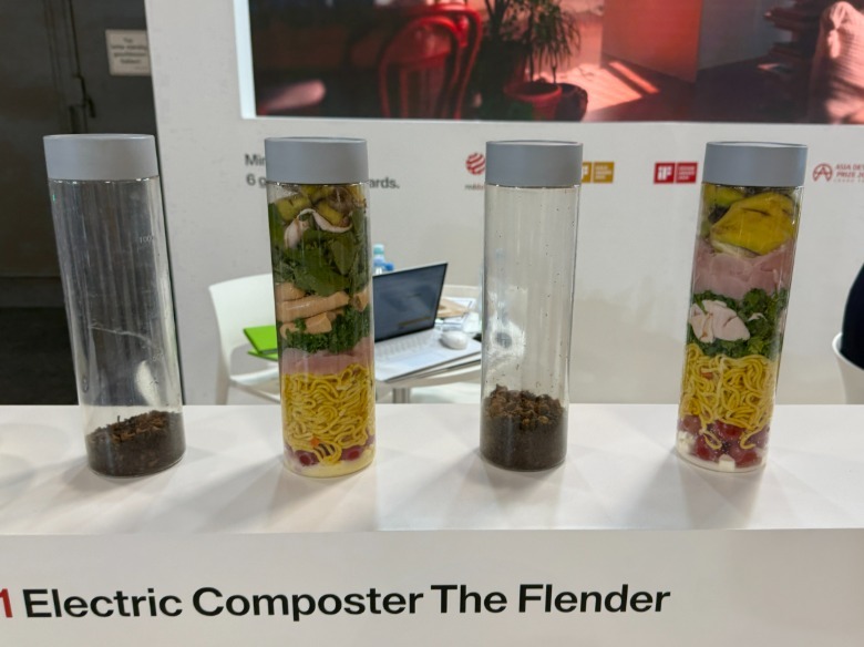 Two tubes of organic waste and two tubes of compost