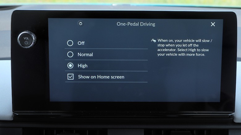 One-Pedal Driving menu