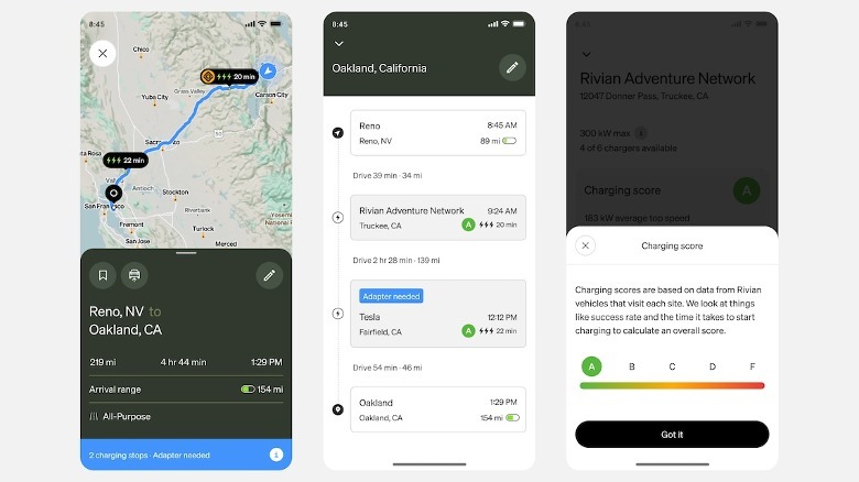Rivian trip planning charger app demo