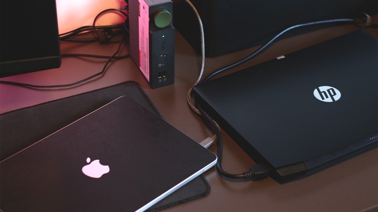 Two laptops connected to the dock