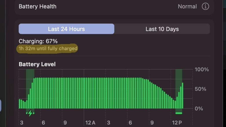 Tangkapan layar menu baterai macOS