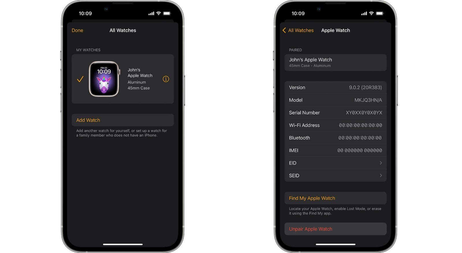 Apple Watch unpair iPhone screenshots