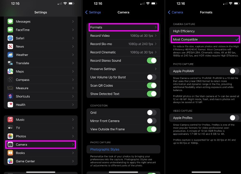 iphone camera capture format