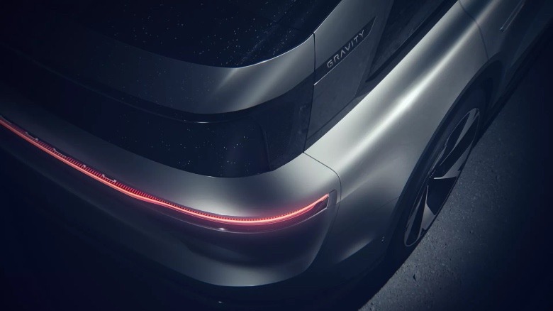 Rear profile of the Lucid Gravity all-electric SUV.