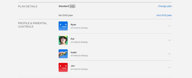 Configurações do perfil da conta