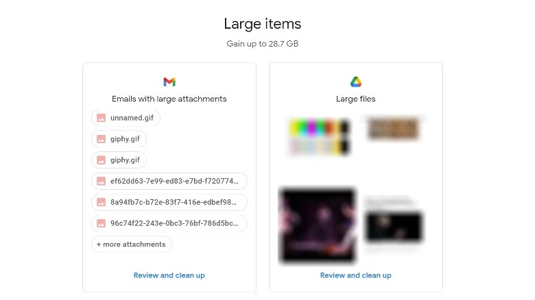 Google One Large items suggestions