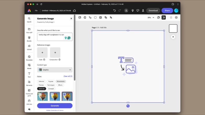 Generate Image tool Adobe Express's website