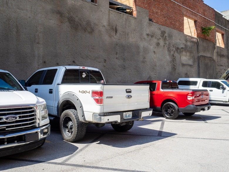 2022 Ford Maverick Lariat First Edition parked next to its Ford truck siblings