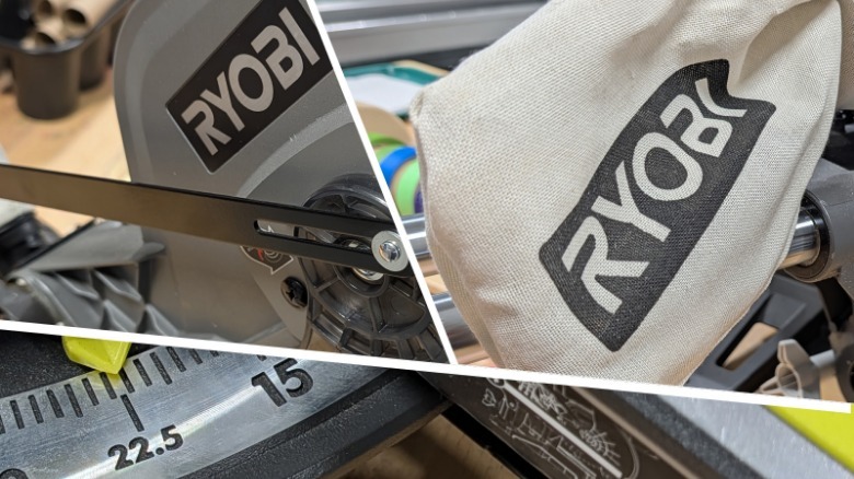 Ryobi logos on saw parts.