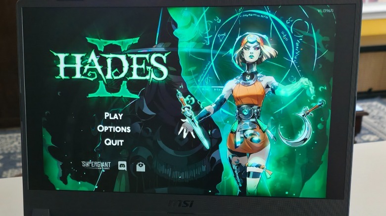 The MSI Cyborg 15 Max showing the intro screen for Hades II