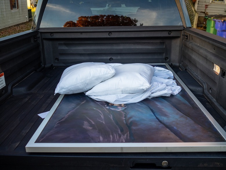 2021 Honda Ridgeline Sport bed with pillows and portrait