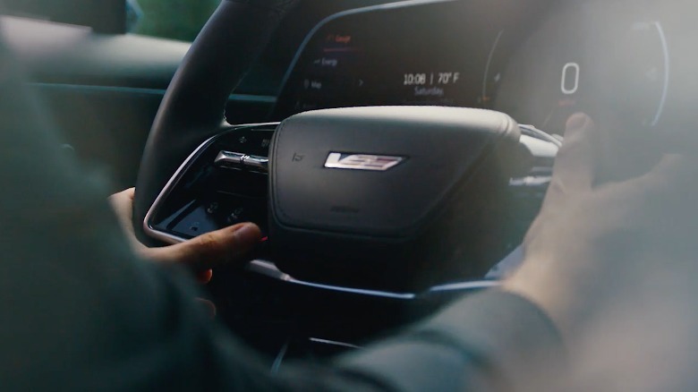 Close up of Cadillac Lyric-V series steering wheel