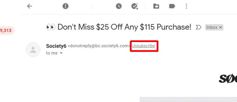 gmail unsubscribe button