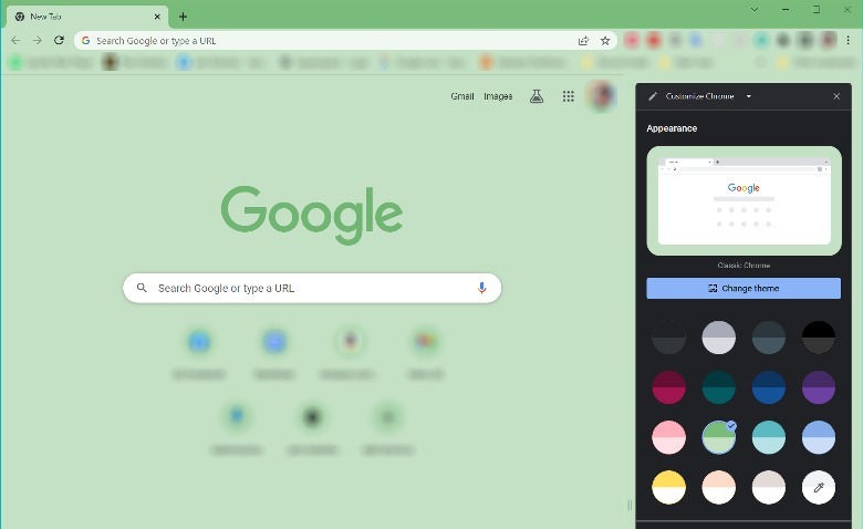 Google Chrome green theme