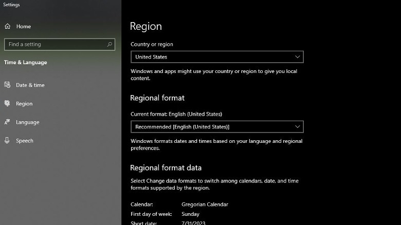 Windows region