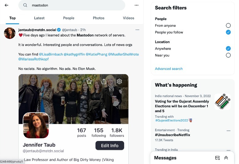 Searching for Mastodon mentions on Twitter.
