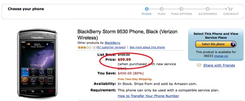 BlackBerry Storm 9530 down to $100