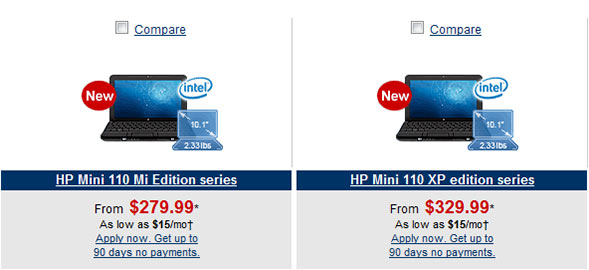 HP Mini 110 Mi and 110 XP now on sale
