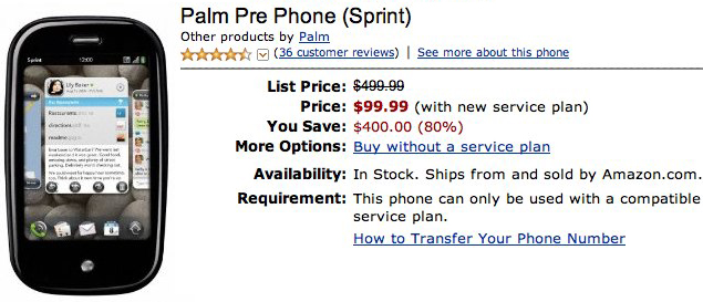 $99.99 Palm Pre arrives on Amazon