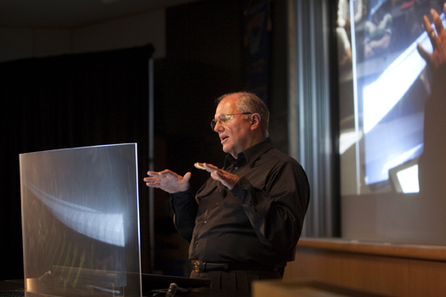Microsoft Research demo prototype glass screen PC with gesture and eye-tracking control